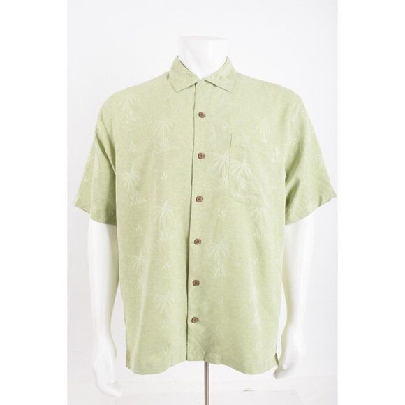 Tommy Bahama Shirt Top Palm Trees Size M Sage Green Silk Tropical - Picture 1 of 6